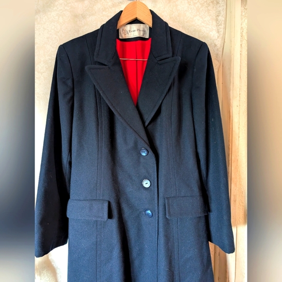 Evan Picone Dark Blue Gray Wool Coat Red Lining. Vintage - Picture 3 of 13